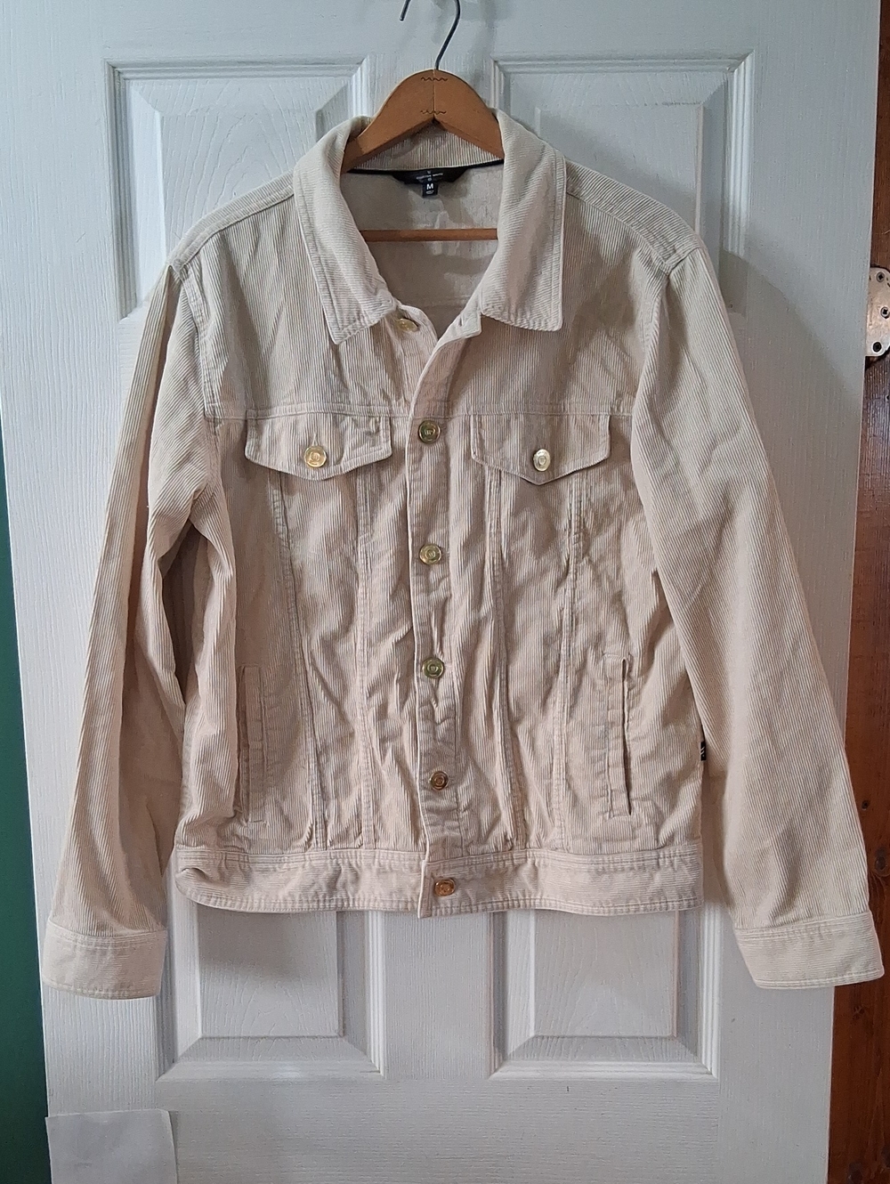Houston White Cream Corduroy Jean Jacket with Button-Front